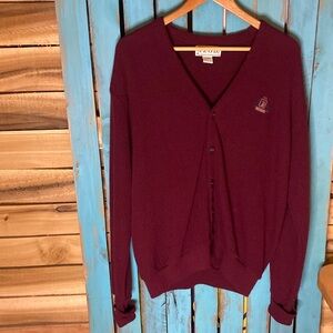 Vintage Izod acrylic cardigan sweater size large maroon with gray button up USA